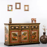 Brush & Timber Handmade Carved Mango Wood Handpainted Sideboard